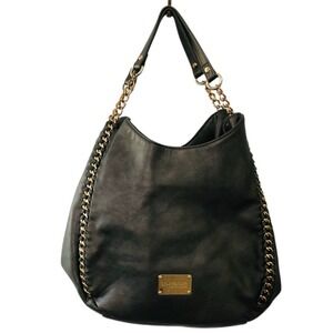 BEBE Colette Triple Entry Pewter Gray Hobo Shoulder Bag Gold Chain Hardware NEW